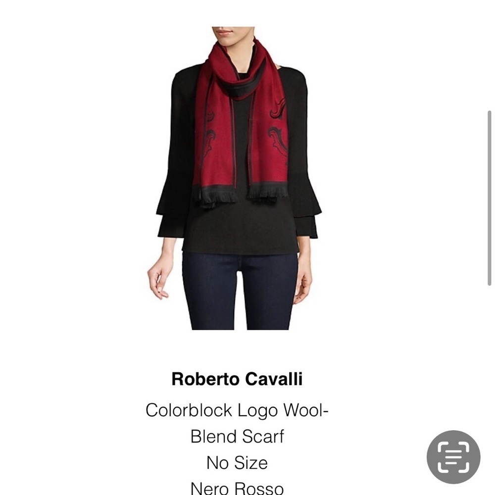 Roberto Cavalli Nero Rosso Wool Scarf